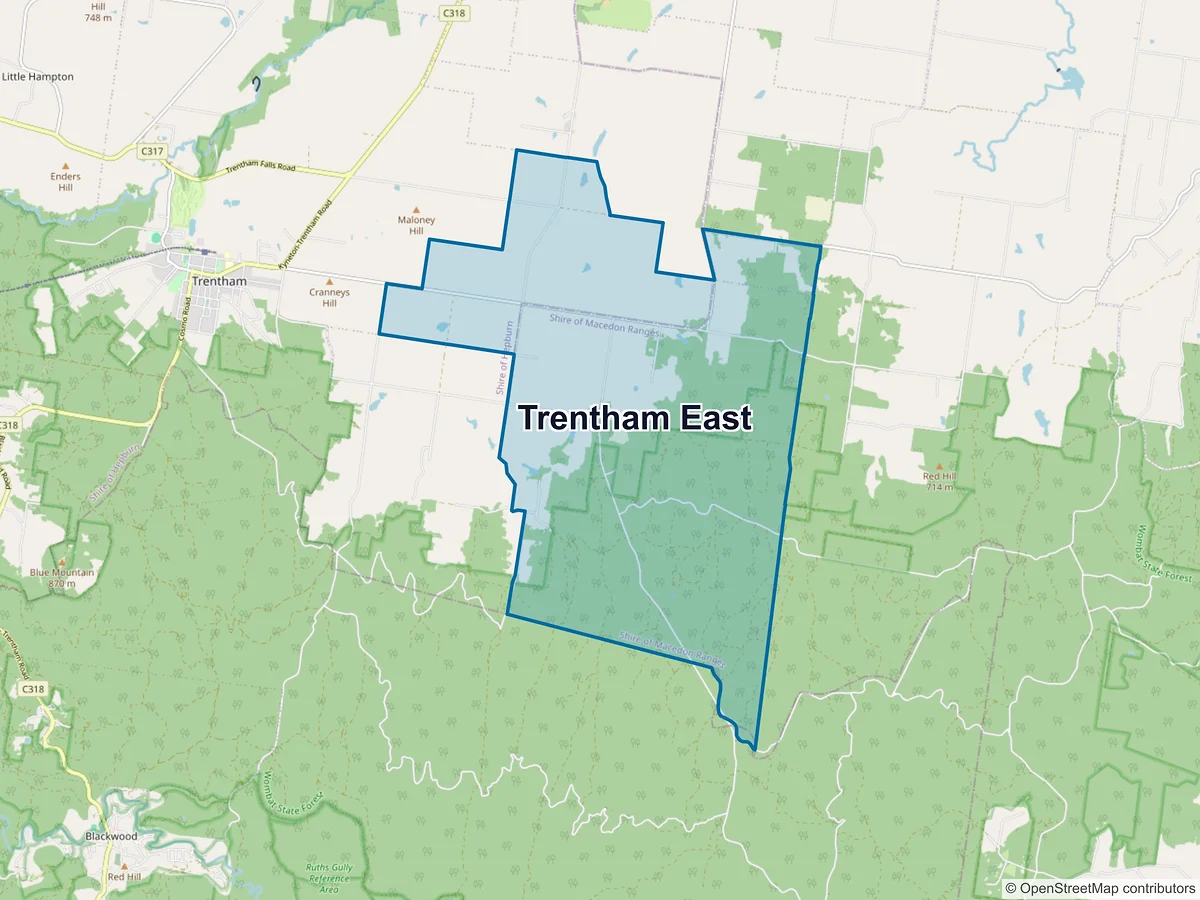 Map of Trentham East, VIC, Australia