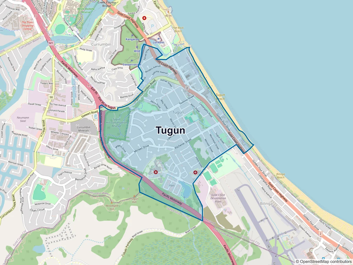 Map of Tugun, QLD, Australia