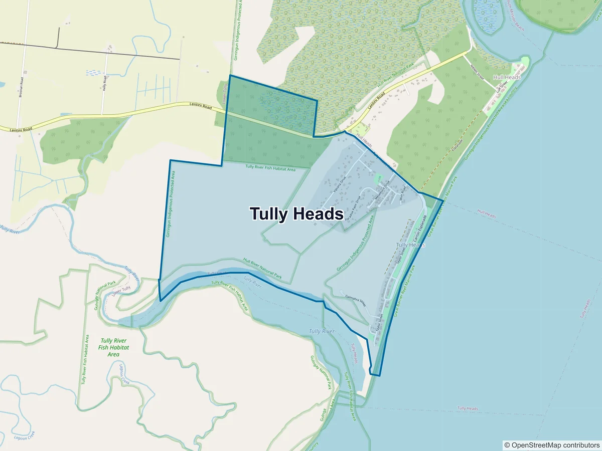 Map of Tully Heads, QLD, Australia