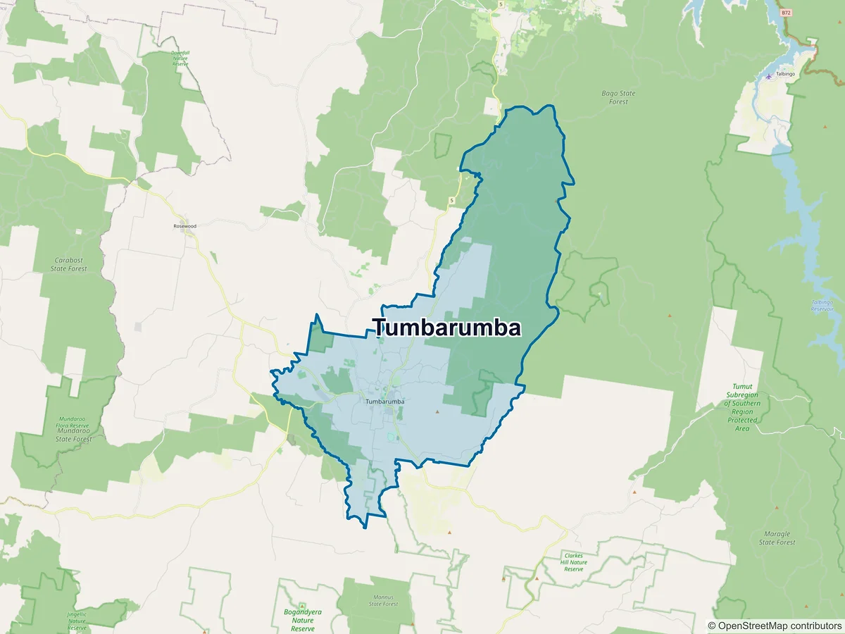Map of Tumbarumba, NSW, Australia