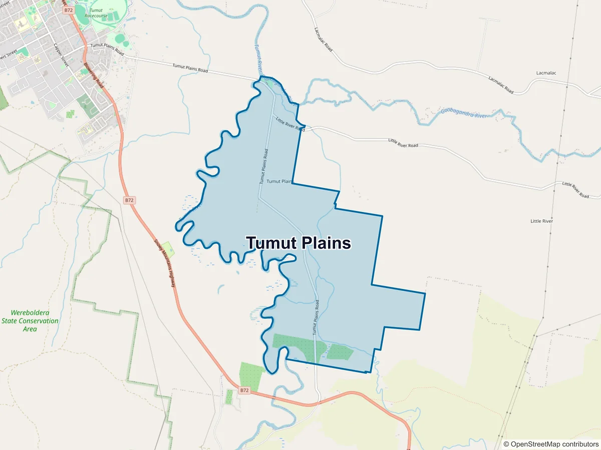 Map of Tumut Plains, NSW, Australia
