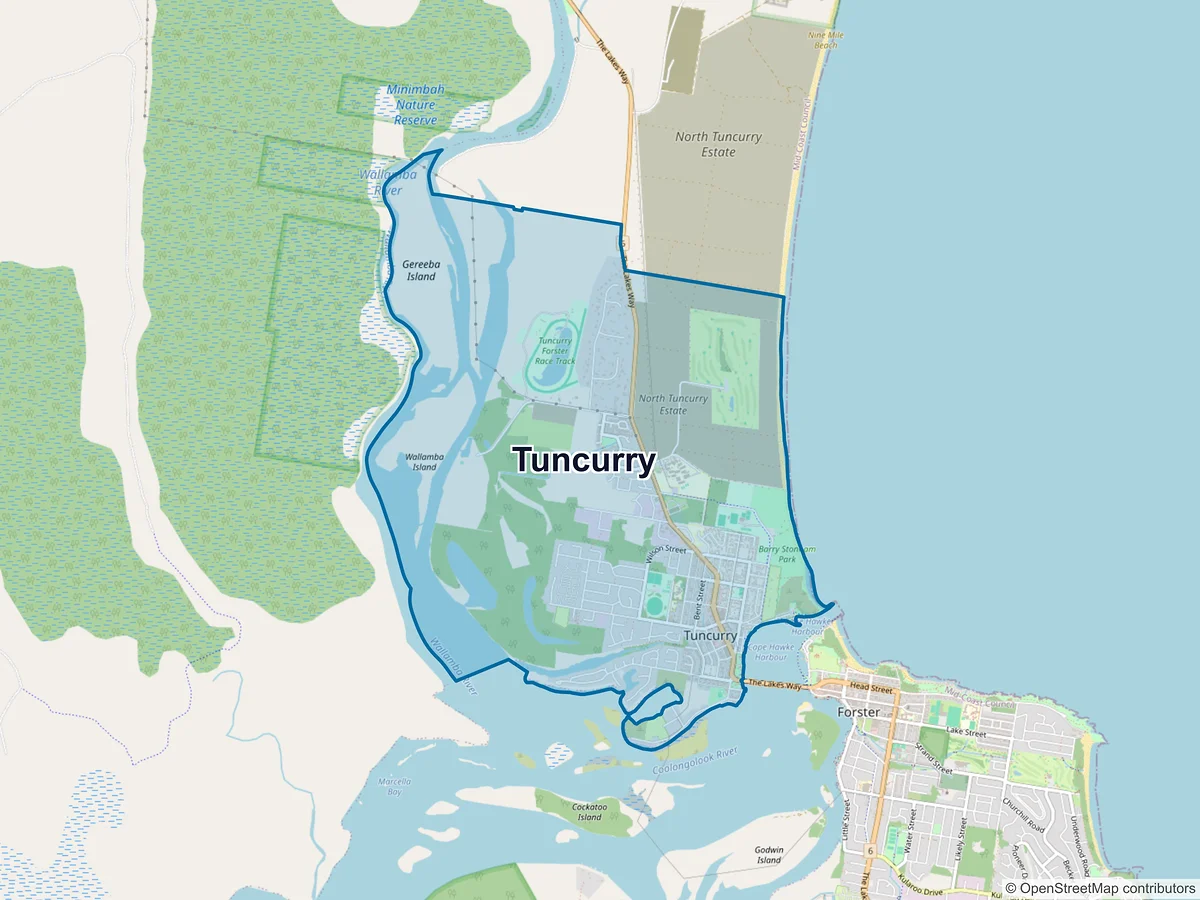 Map of Tuncurry, NSW, Australia