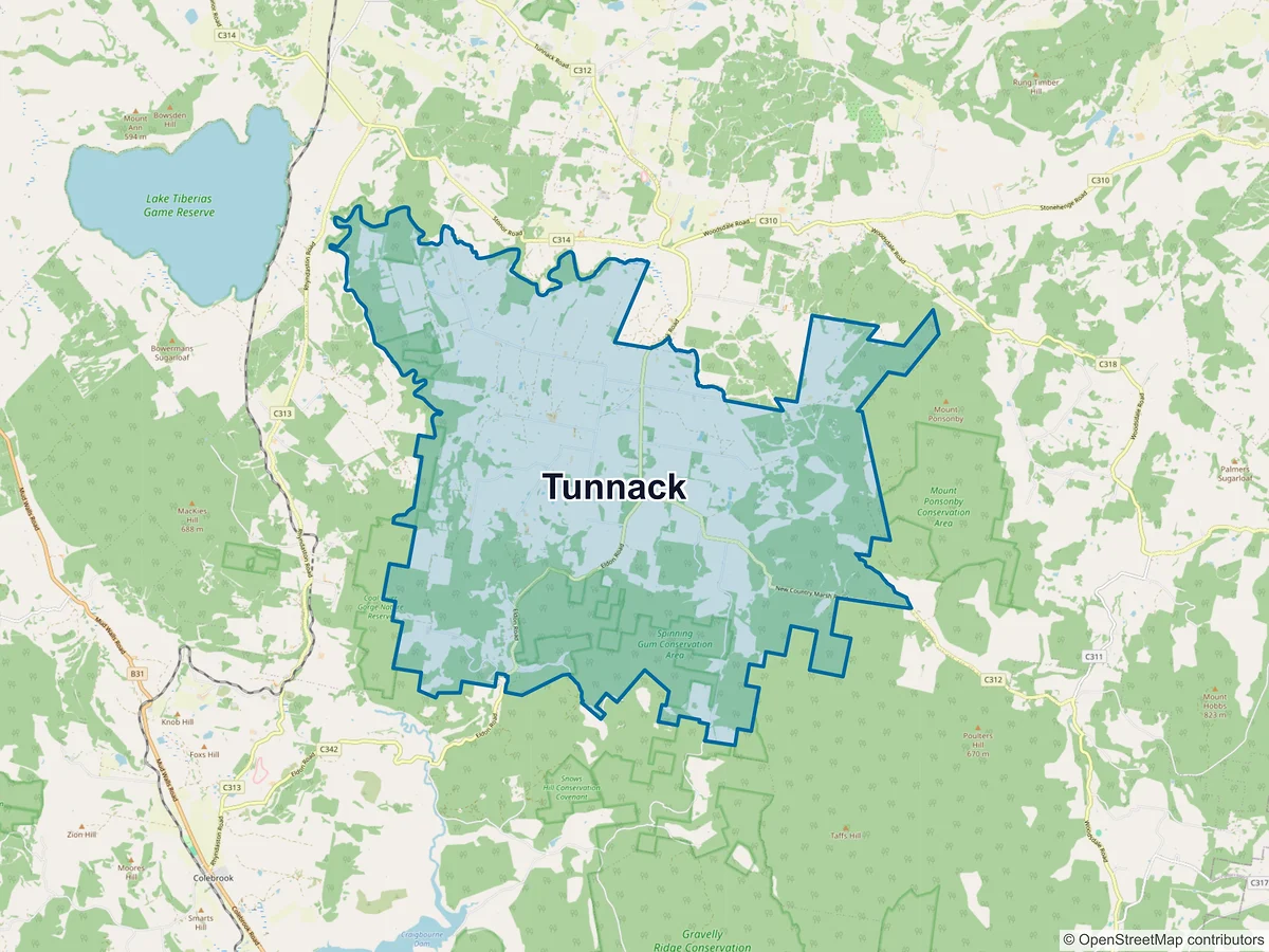 Map of Tunnack, TAS, Australia