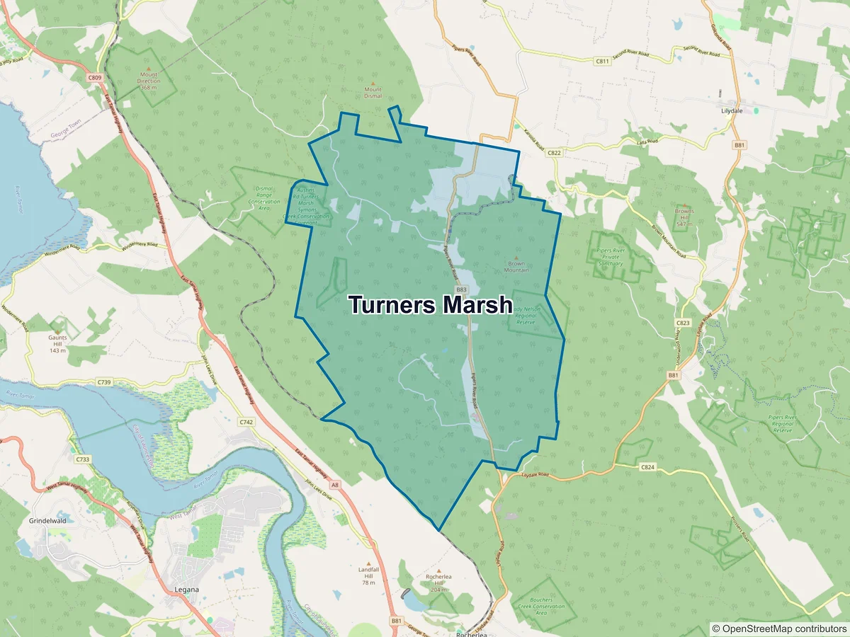 Map of Turners Marsh, TAS, Australia
