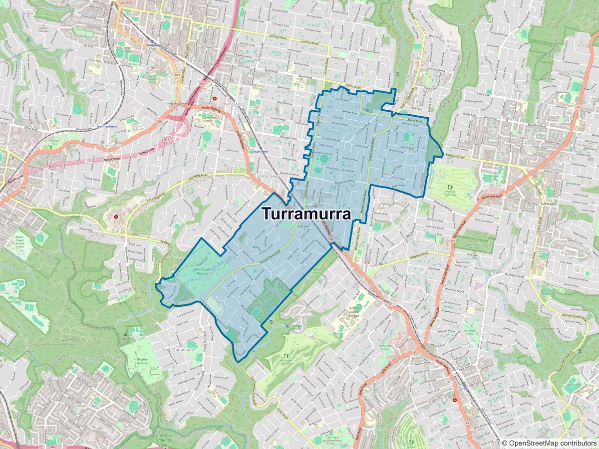 Map of Turramurra, NSW, Australia