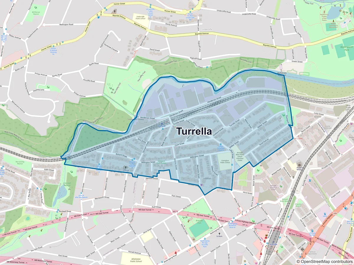 Map of Turrella, NSW, Australia