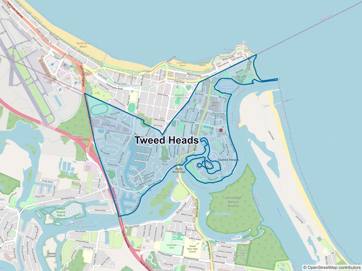 Map of Tweed Heads, NSW, Australia
