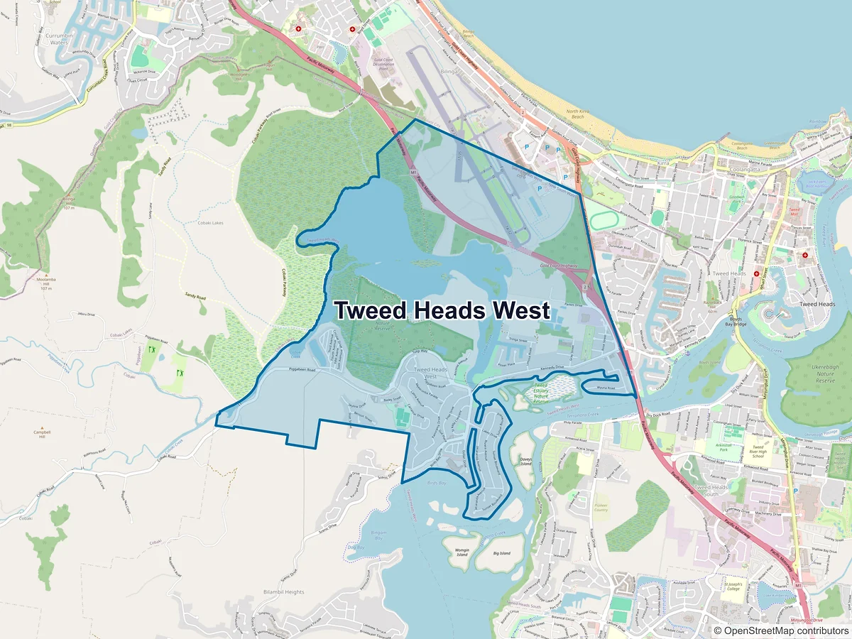 Map of Tweed Heads West, NSW, Australia