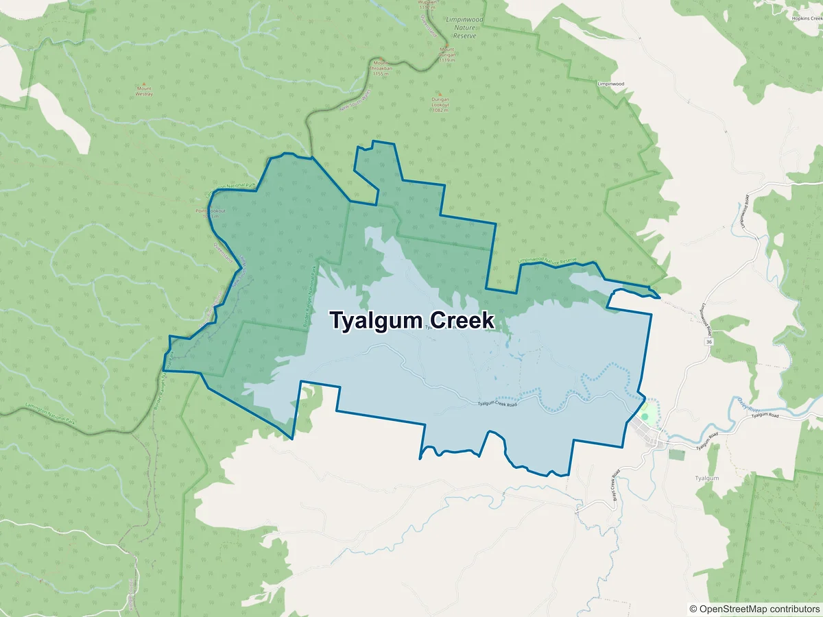 Map of Tyalgum Creek, NSW, Australia