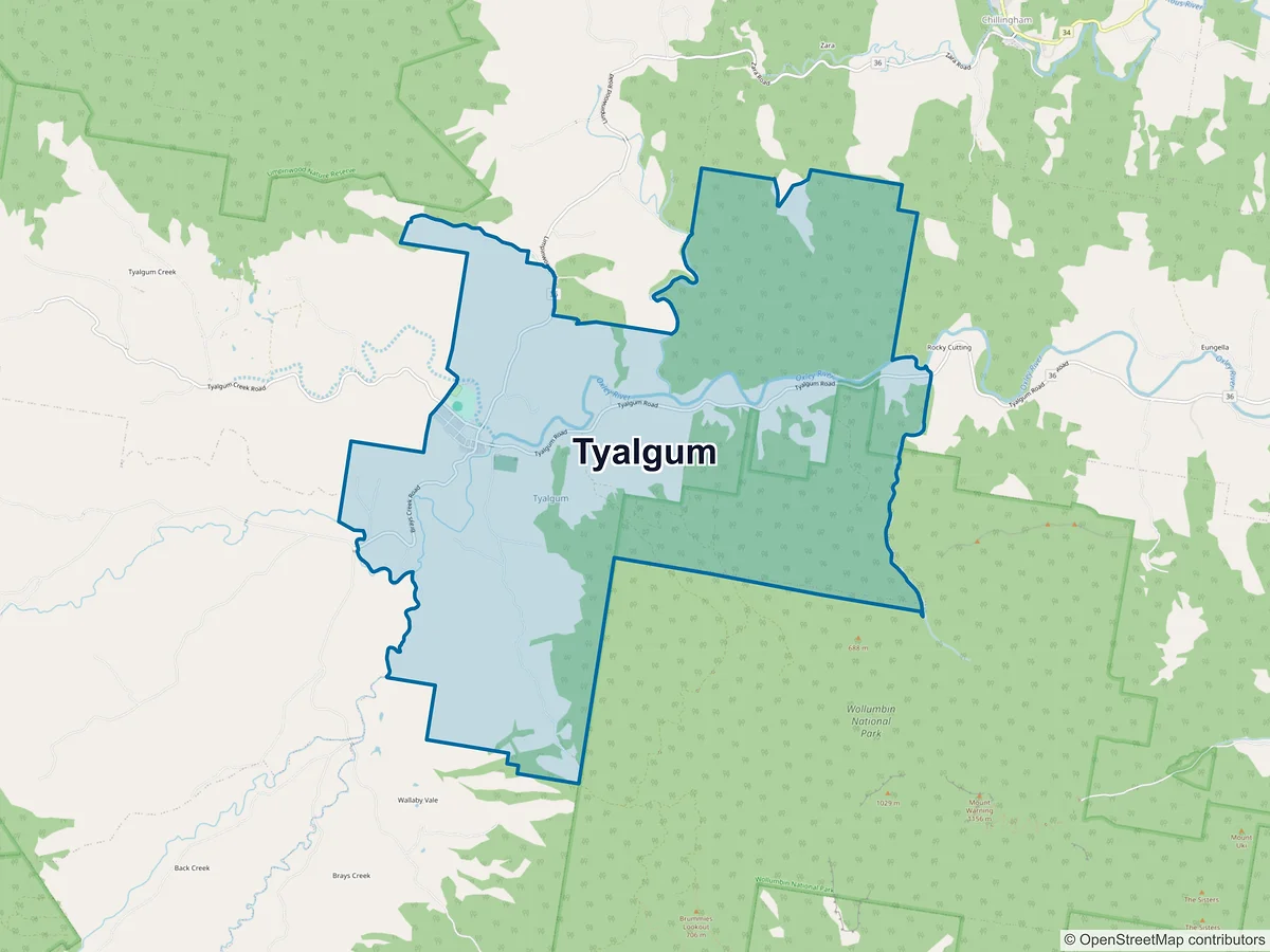 Map of Tyalgum, NSW, Australia