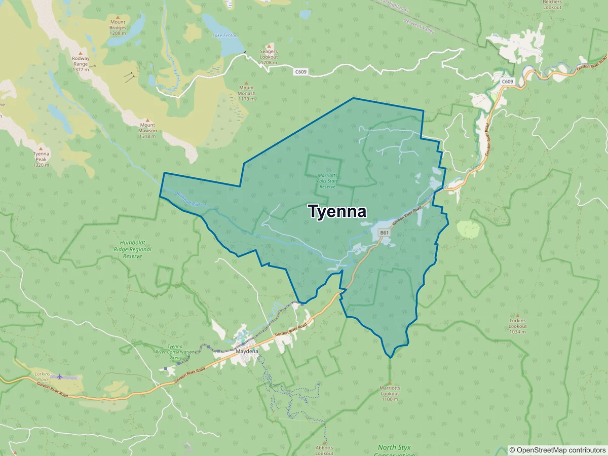 Map of Tyenna, TAS, Australia