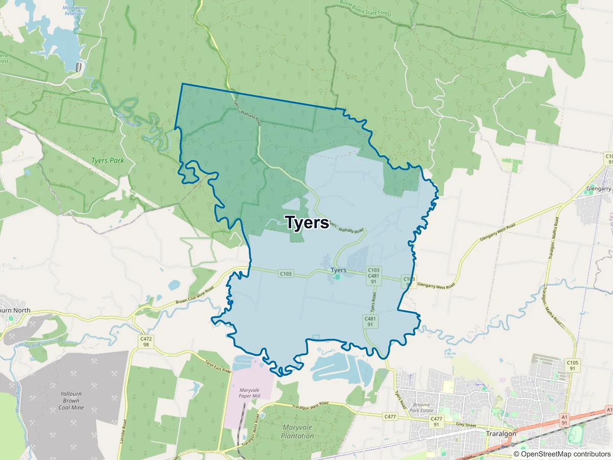 Map of Tyers, VIC, Australia
