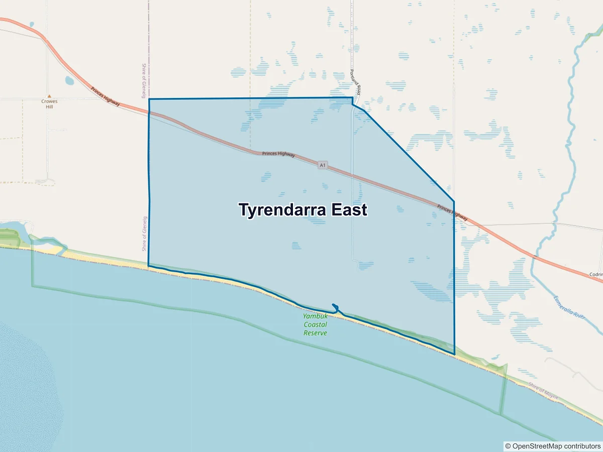 Map of Tyrendarra East, VIC, Australia