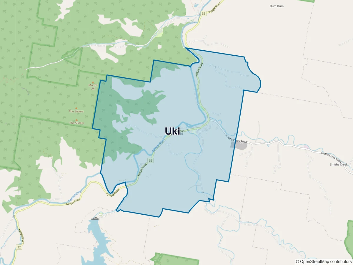 Map of Uki, NSW, Australia