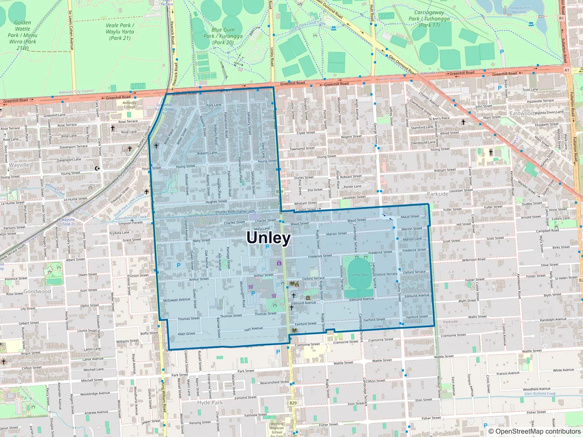 Map of Unley, SA, Australia