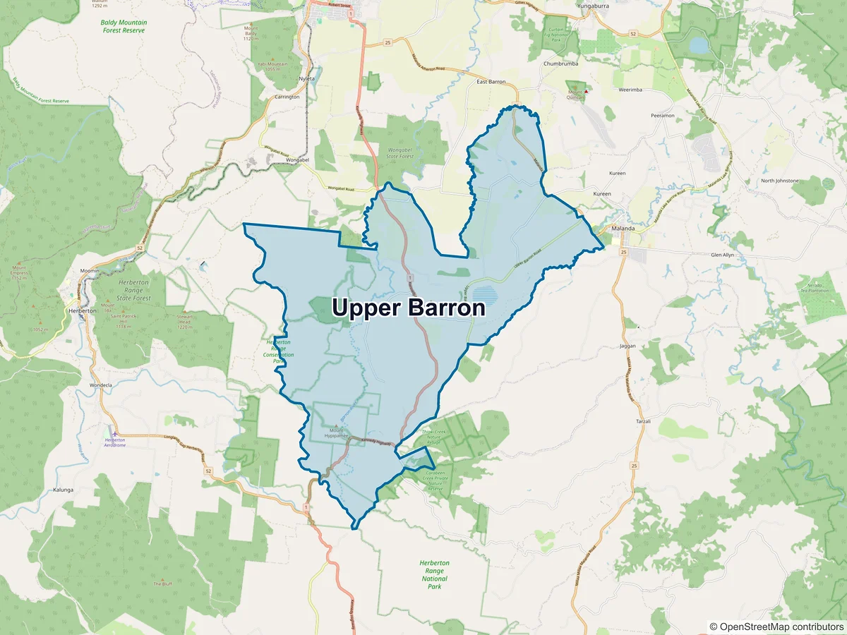 Map of Upper Barron, QLD, Australia