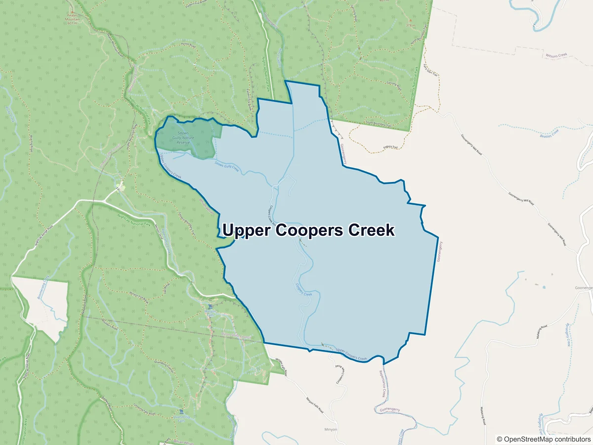 Map of Upper Coopers Creek, NSW, Australia