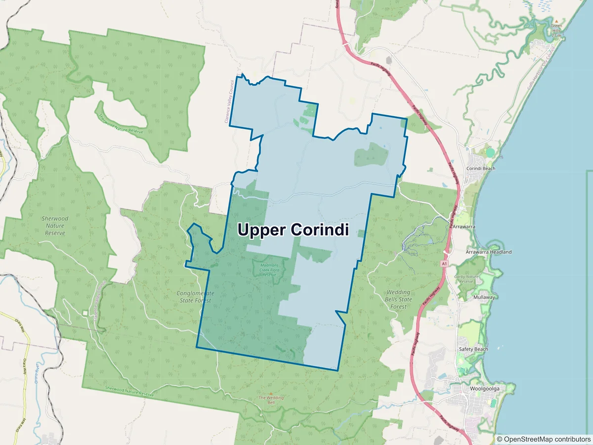 Map of Upper Corindi, NSW, Australia