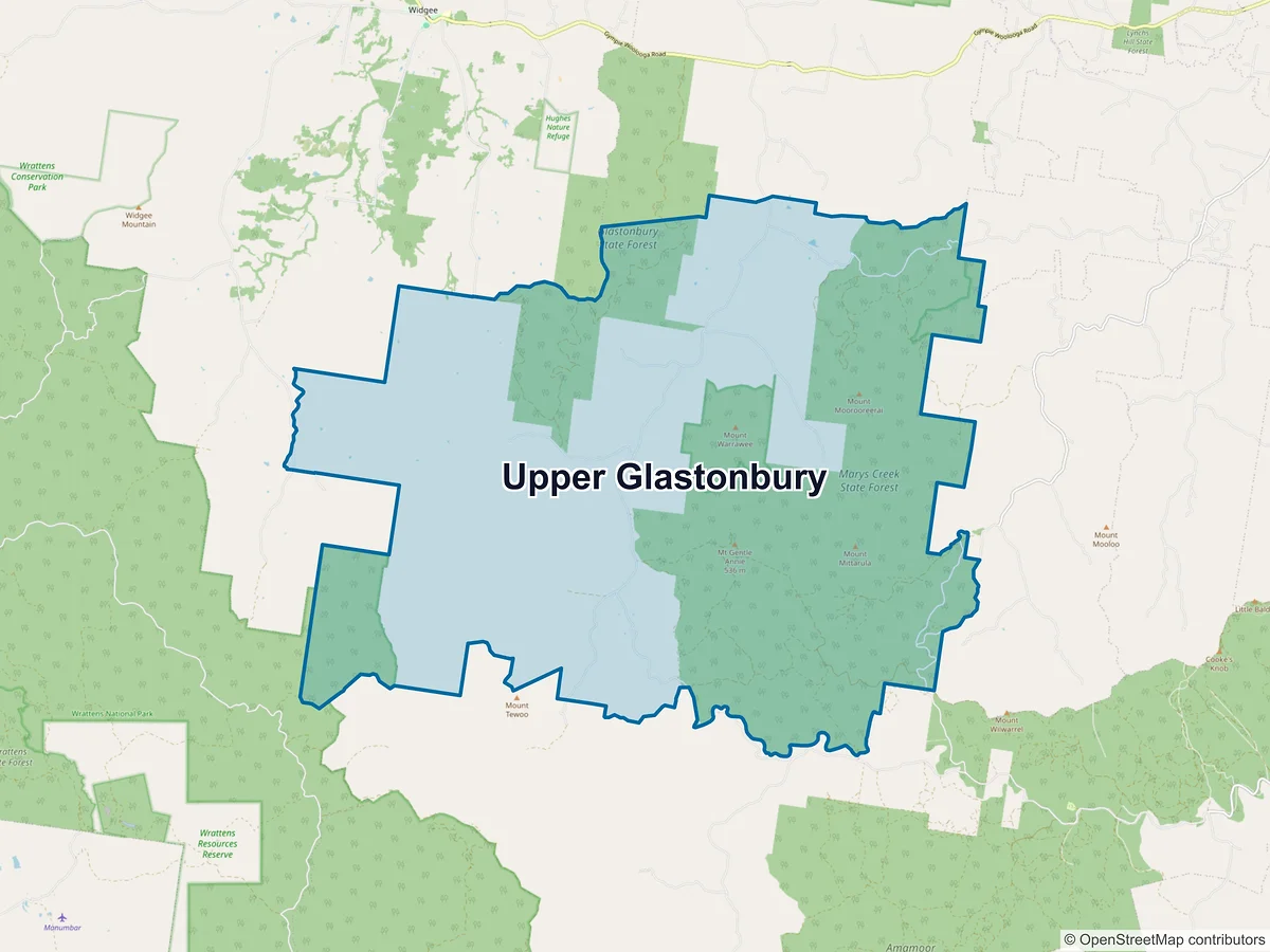 Map of Upper Glastonbury, QLD, Australia