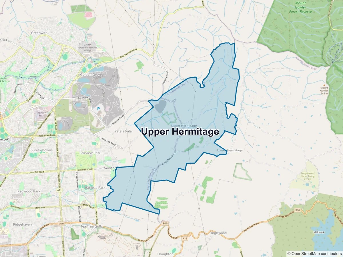 Map of Upper Hermitage, SA, Australia