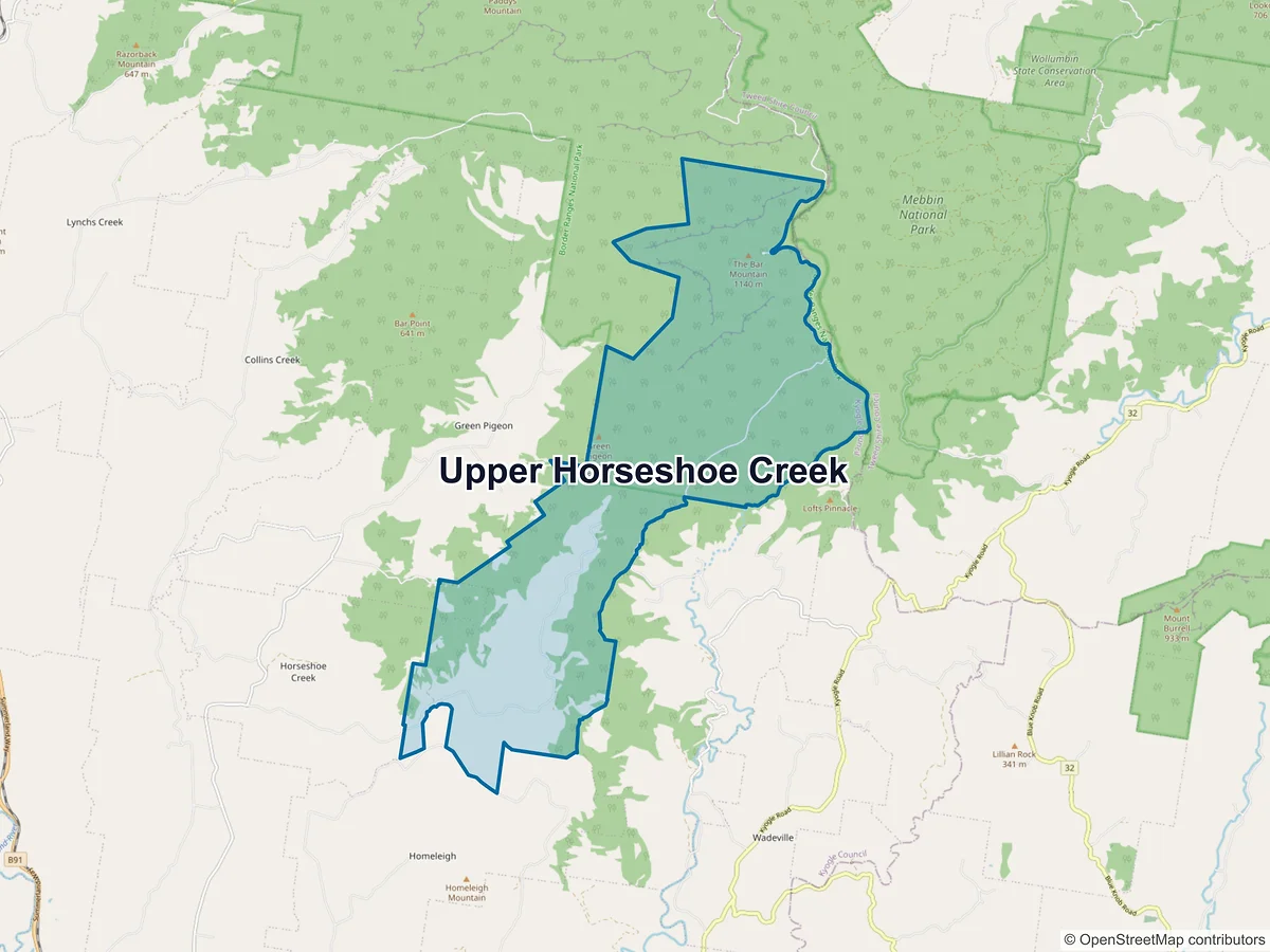 Map of Upper Horseshoe Creek, NSW, Australia