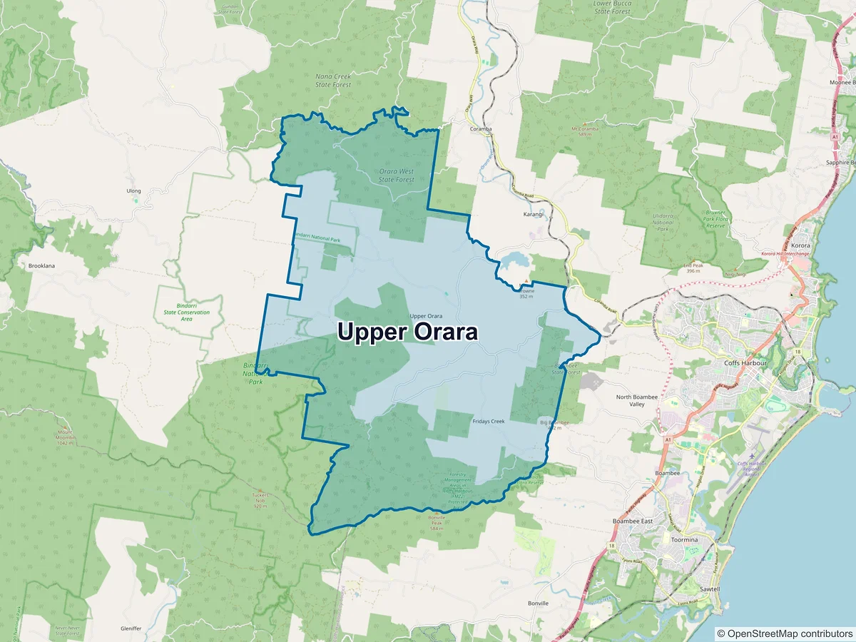 Map of Upper Orara, NSW, Australia