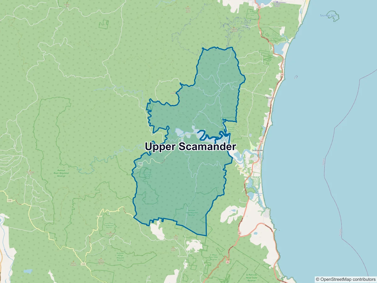 Map of Upper Scamander, TAS, Australia