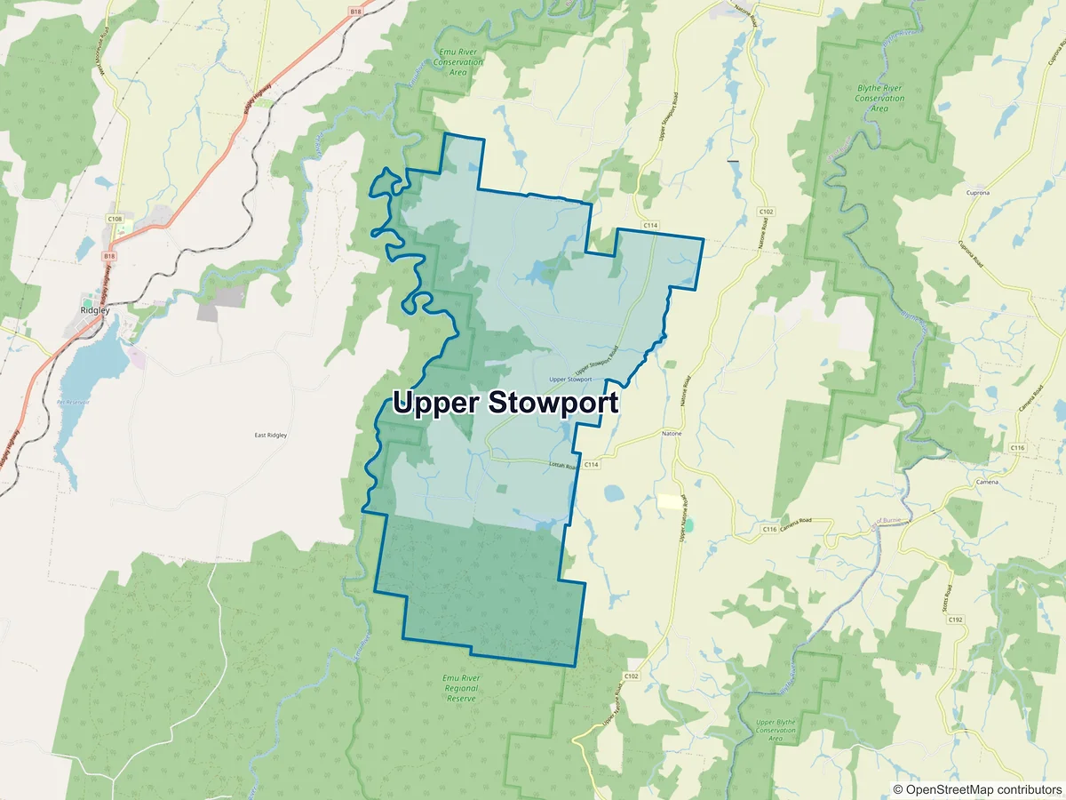 Map of Upper Stowport, TAS, Australia