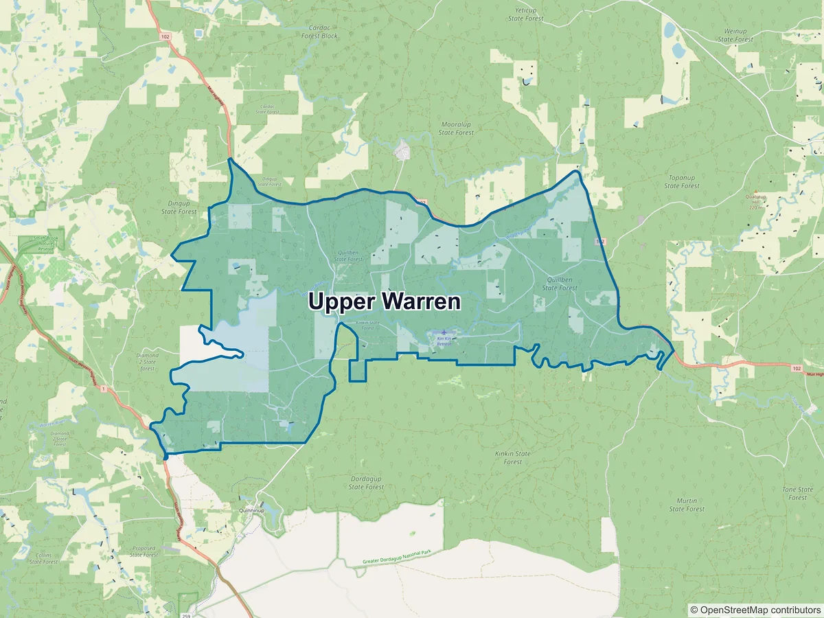 Map of Upper Warren, WA, Australia
