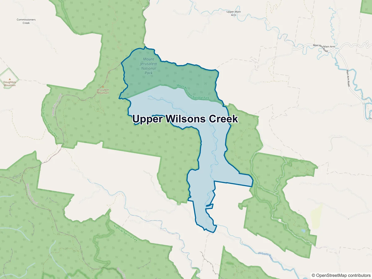 Map of Upper Wilsons Creek, NSW, Australia