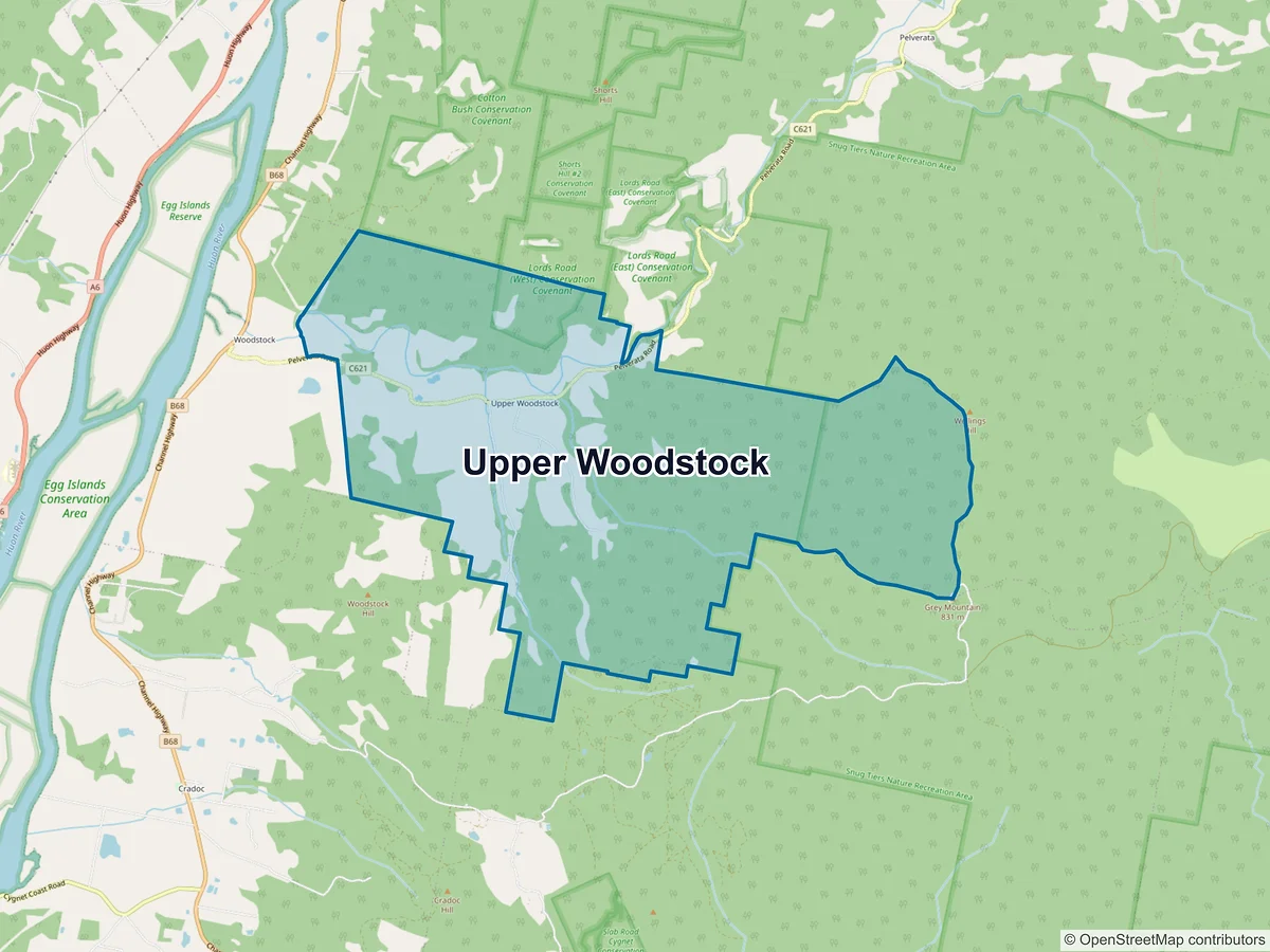Map of Upper Woodstock, TAS, Australia