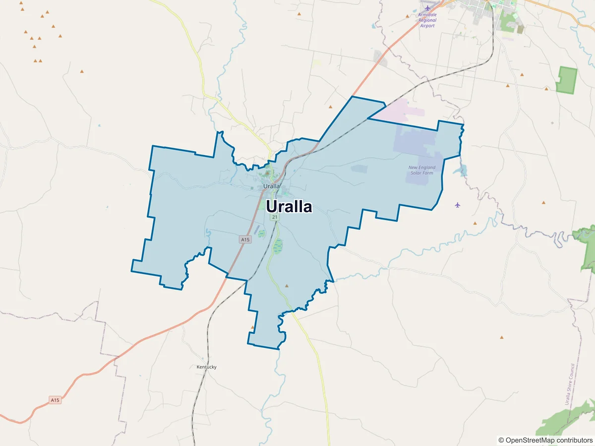 Map of Uralla, NSW, Australia