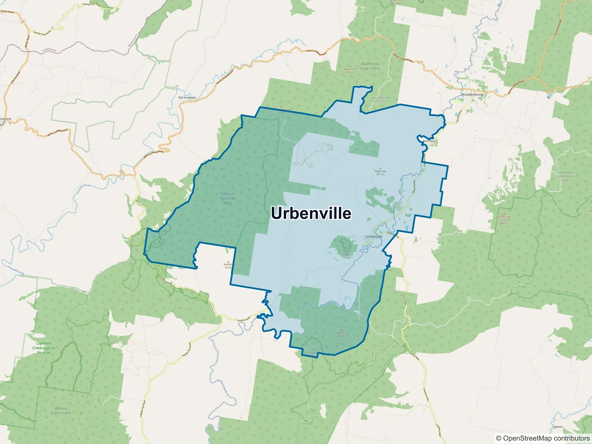 Map of Urbenville, NSW, Australia