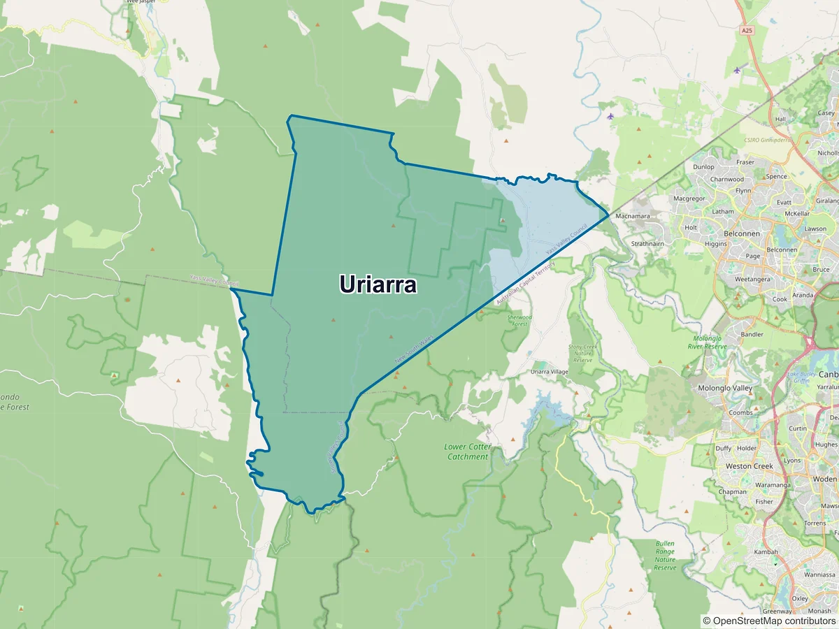Map of Uriarra, NSW, Australia