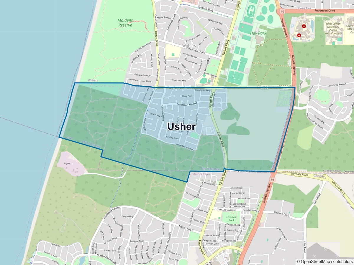 Map of Usher, WA, Australia