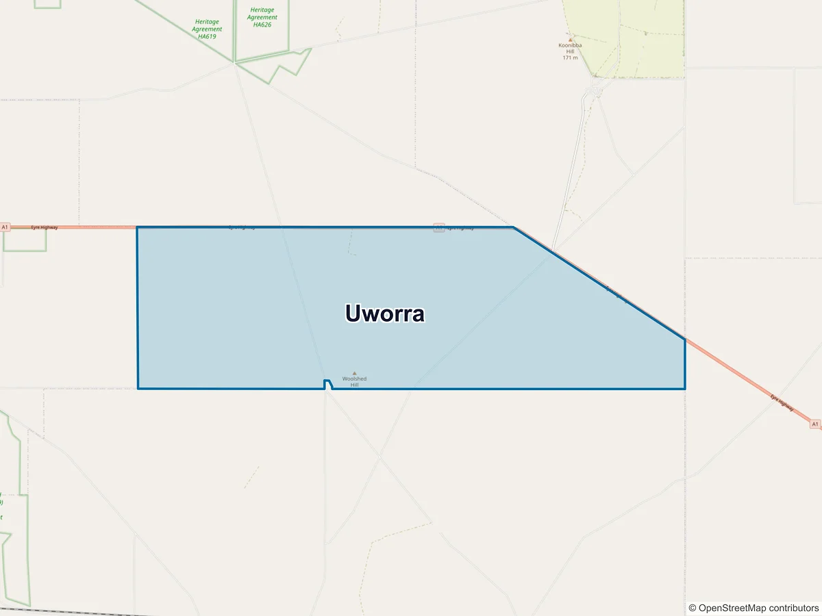 Map of Uworra, SA, Australia