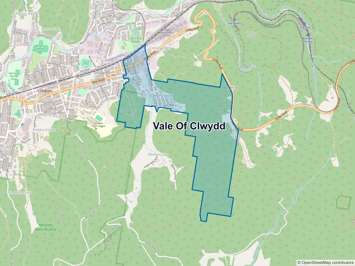 Map of Vale of Clwydd, NSW, Australia