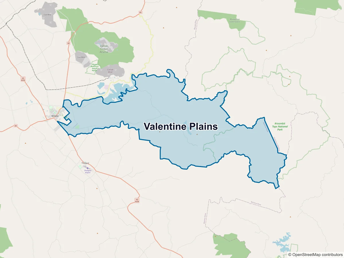 Map of Valentine Plains, QLD, Australia