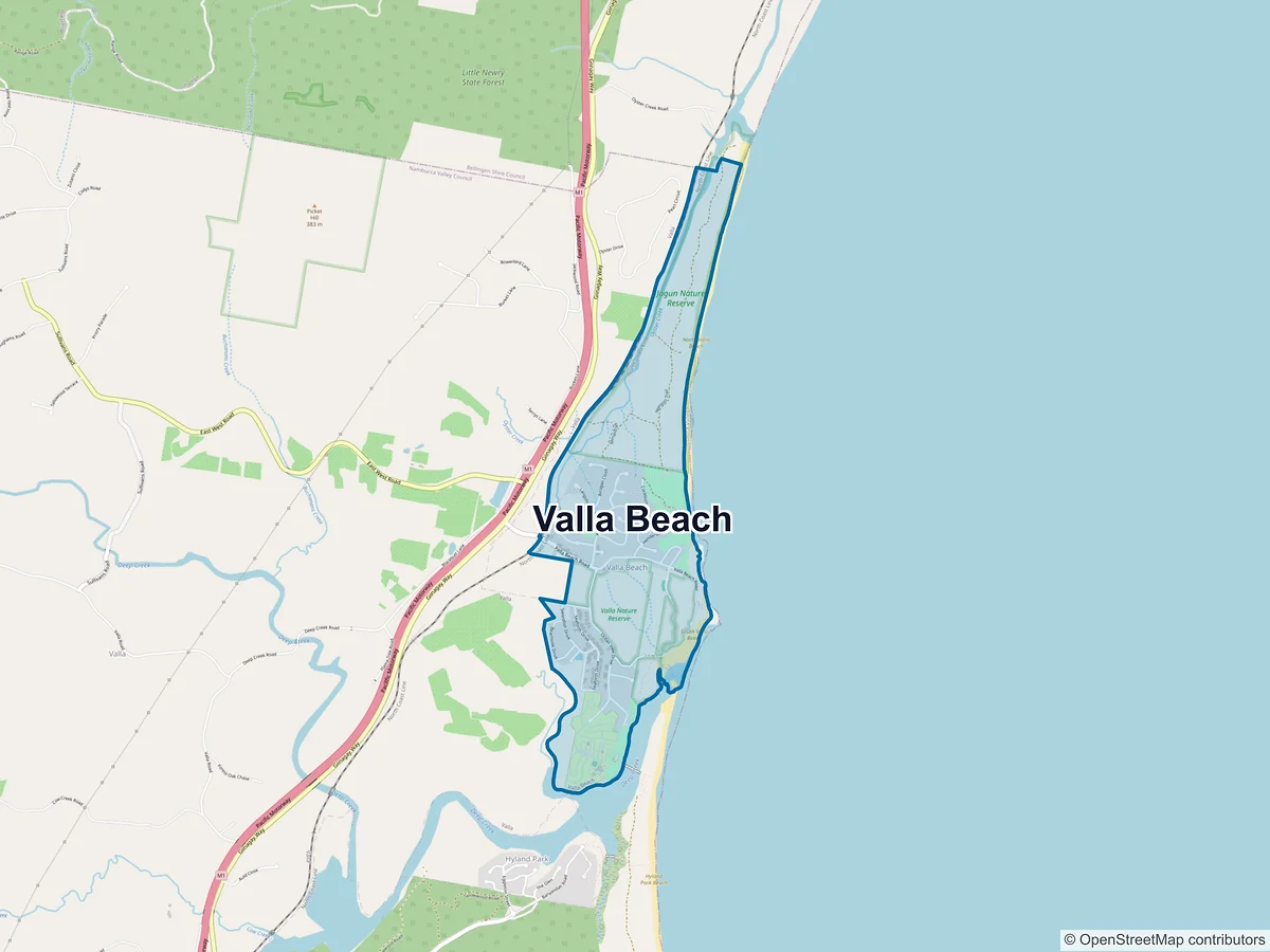 Map of Valla Beach, NSW, Australia