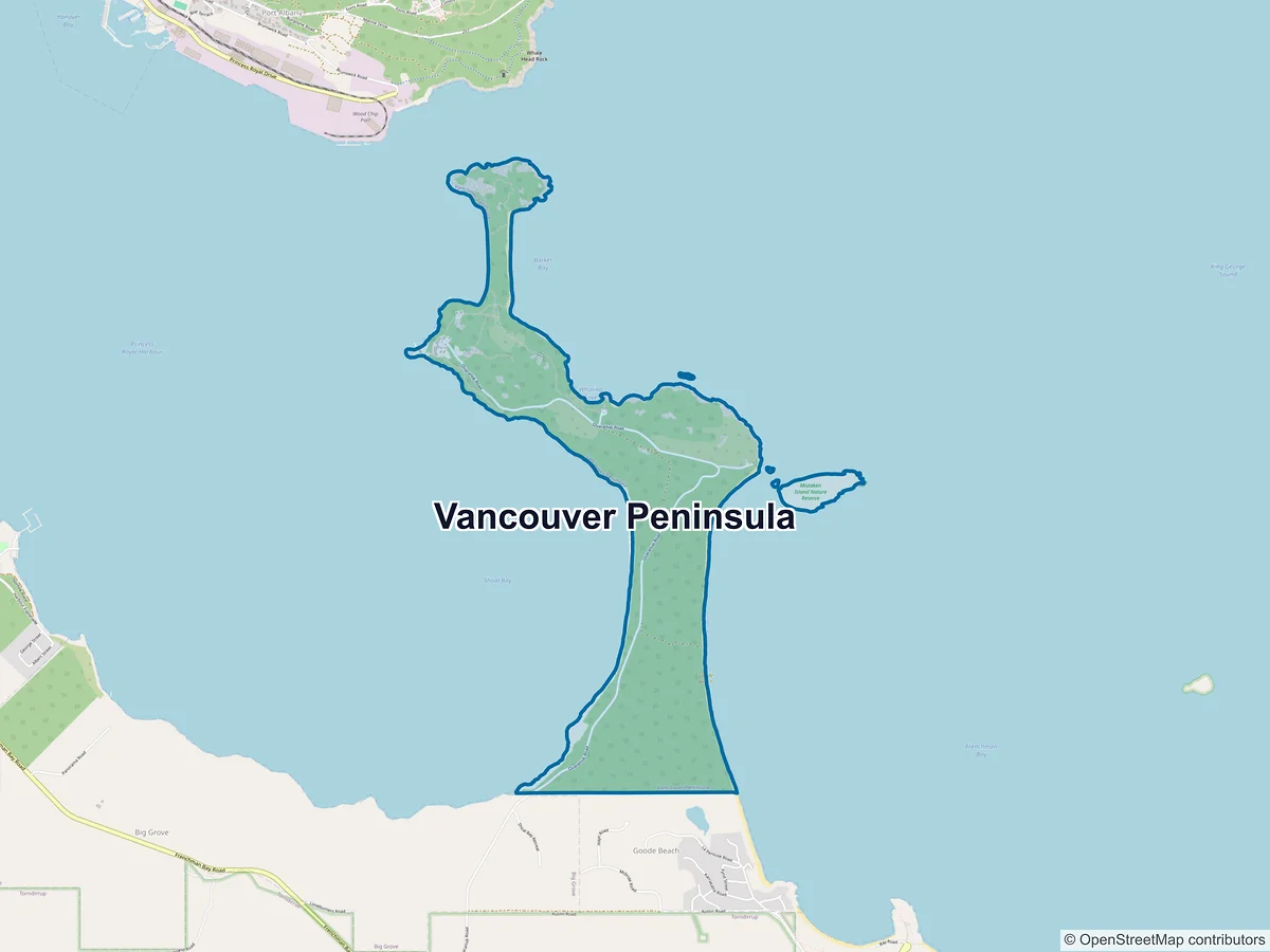 Map of Vancouver Peninsula, WA, Australia