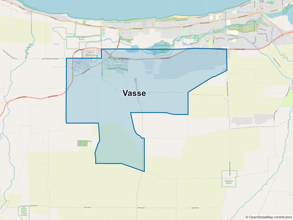 Map of Vasse, WA, Australia
