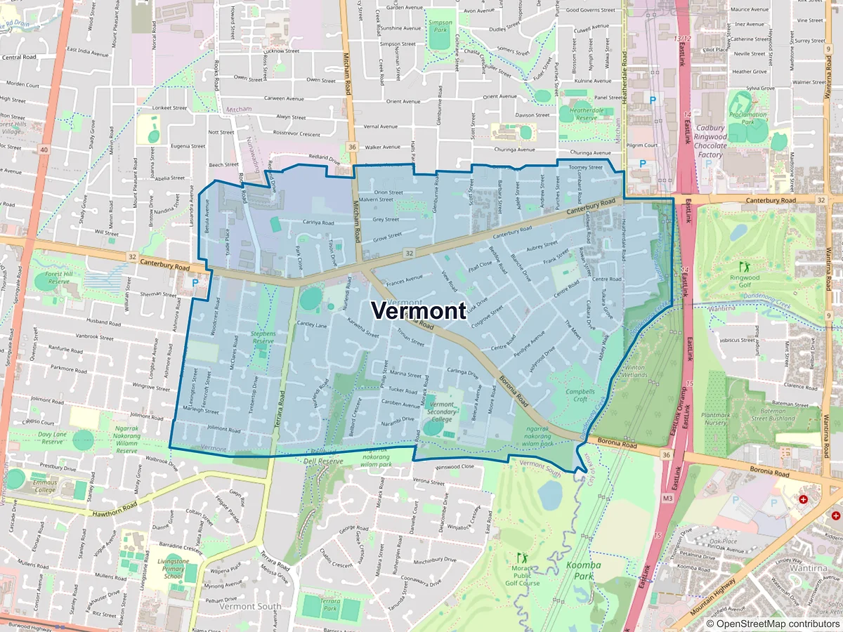 Map of Vermont, VIC, Australia