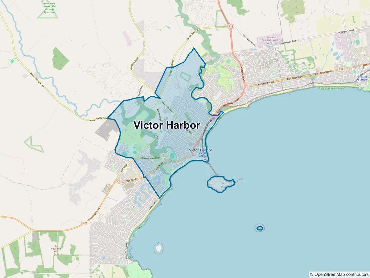 Map of Victor Harbor, SA, Australia