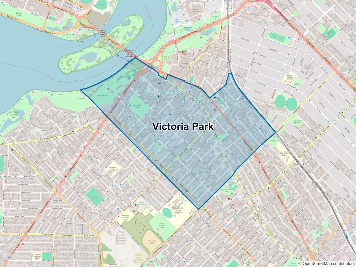 Map of Victoria Park, WA, Australia