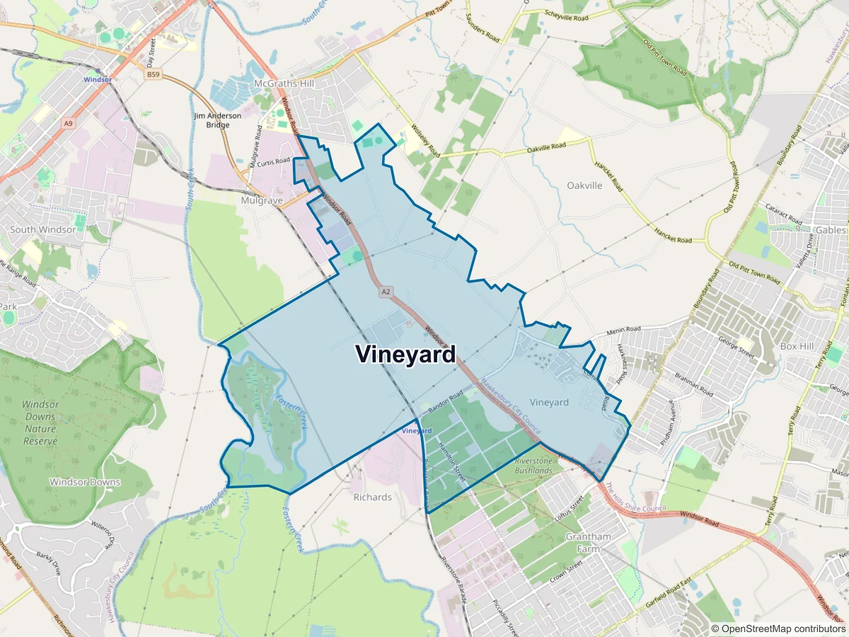 Map of Vineyard, NSW, Australia