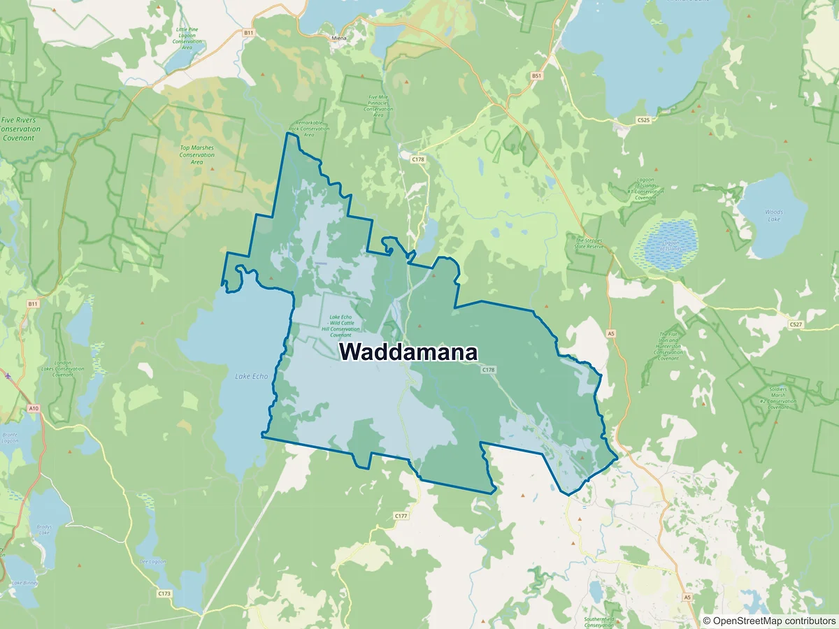 Map of Waddamana, TAS, Australia