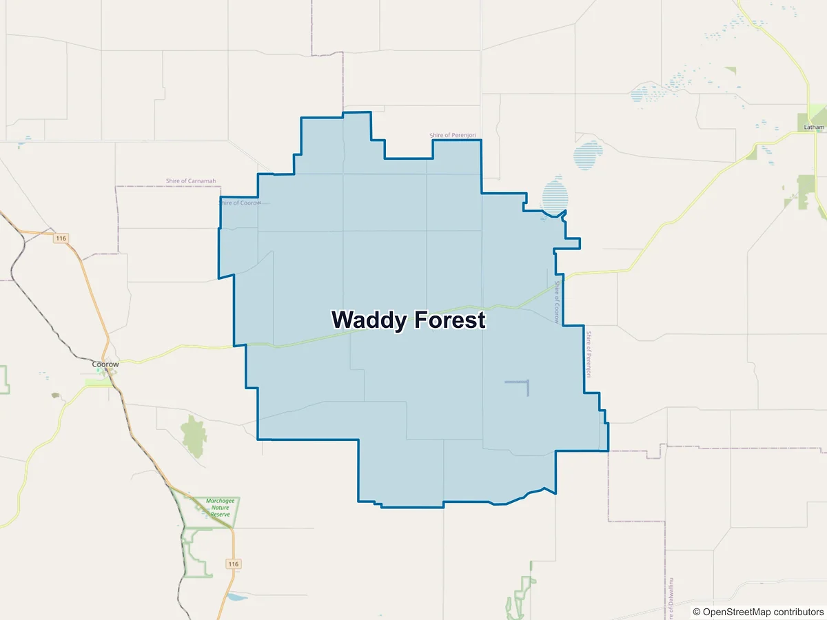 Map of Waddy Forest, WA, Australia