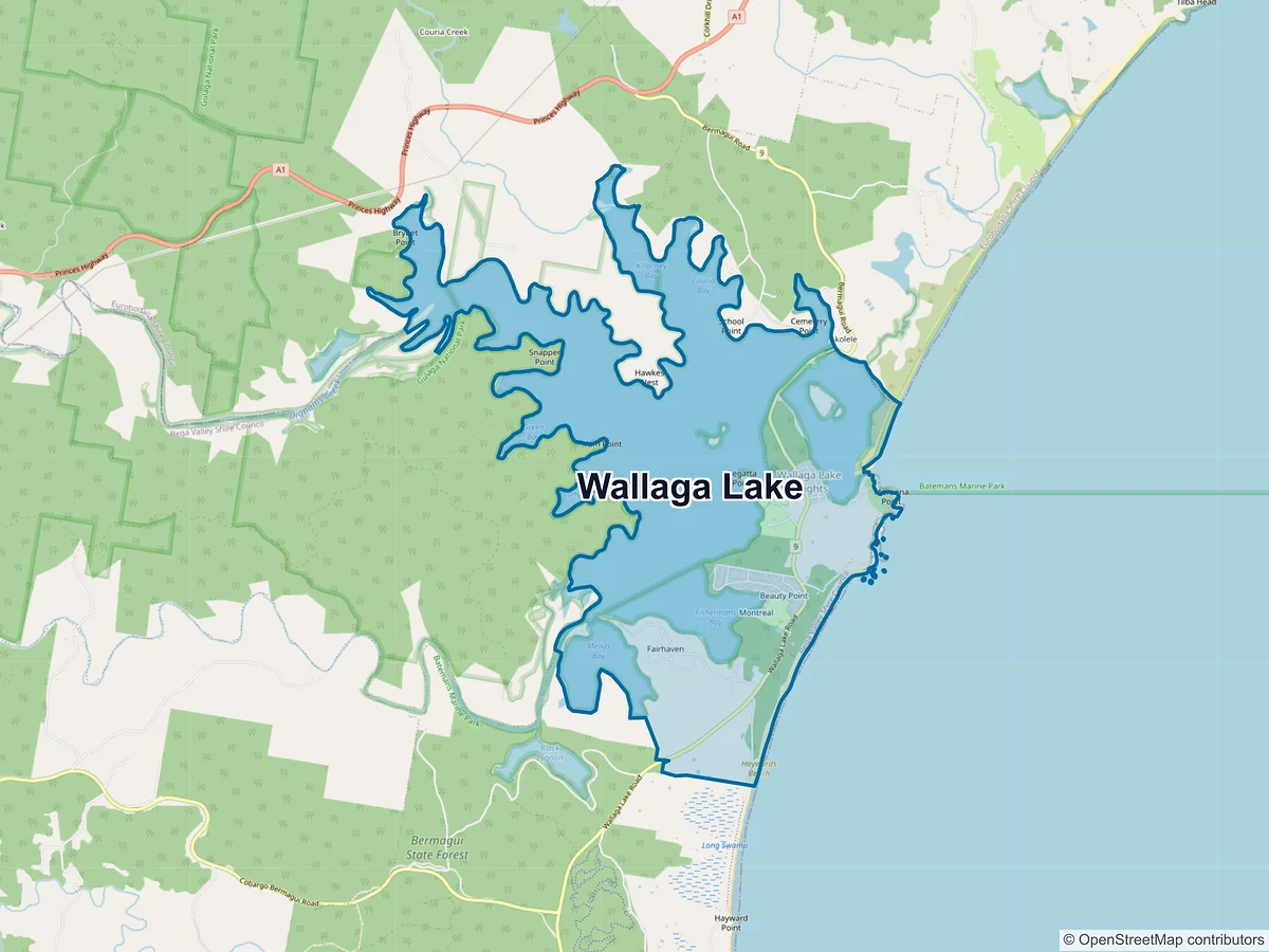 Map of Wallaga Lake, NSW, Australia