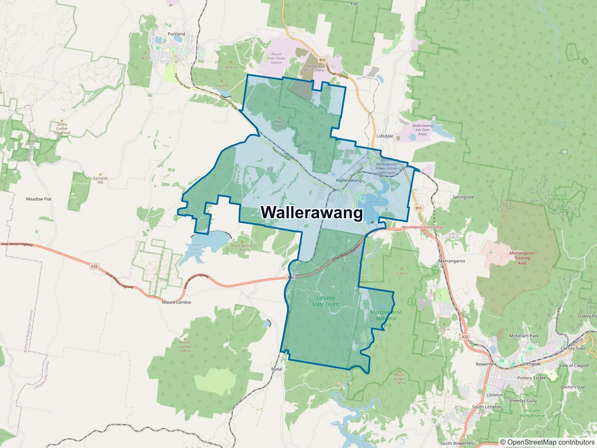 Map of Wallerawang, NSW, Australia