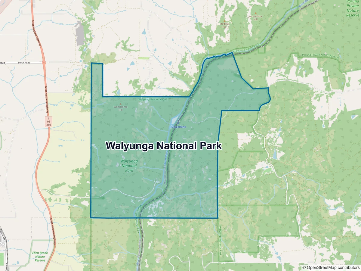 Map of Walyunga National Park, WA, Australia